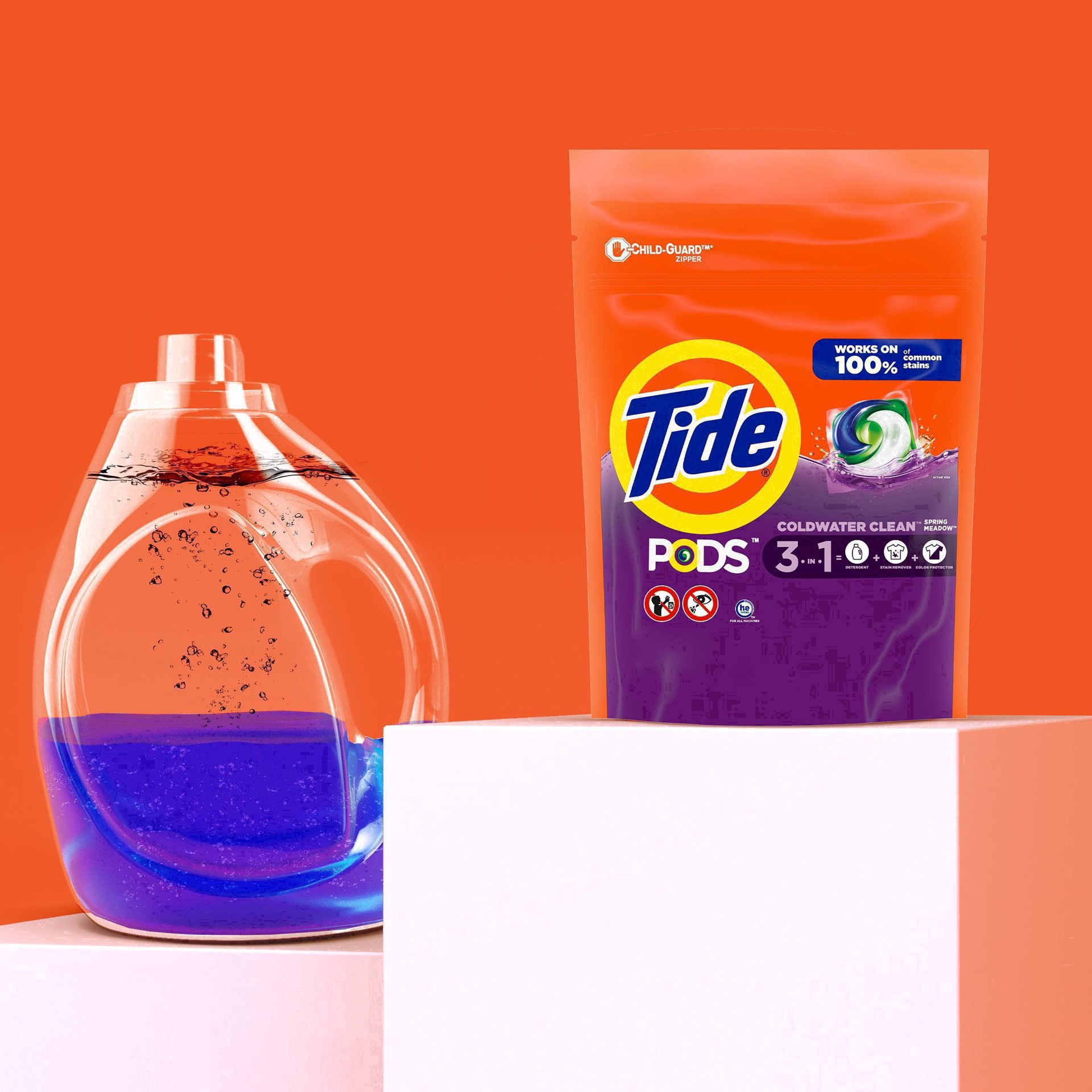 slide 65 of 90, Tide PODS laundry detergent pacs, 3-in-1 Stain Remover, Odor Fighter, Color Protector, 31 Count, HE compatible, Spring Meadow Scent, 31 ct