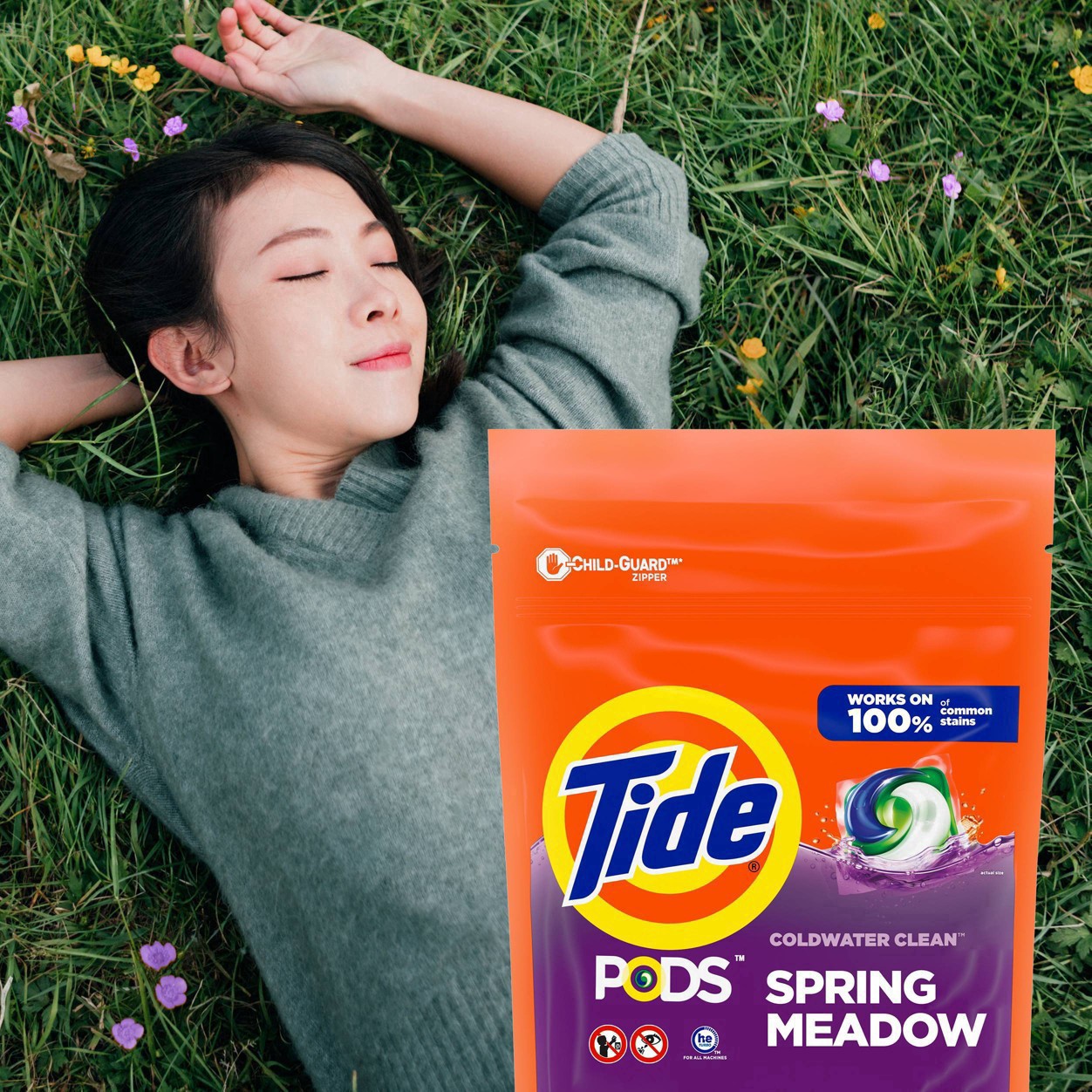 slide 16 of 90, Tide PODS laundry detergent pacs, 3-in-1 Stain Remover, Odor Fighter, Color Protector, 31 Count, HE compatible, Spring Meadow Scent, 31 ct