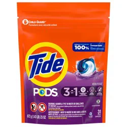 Tide PODS laundry detergent pacs, 3-in-1 Stain Remover, Odor Fighter, Color Protector, 31 Count, HE compatible, Spring Meadow Scent