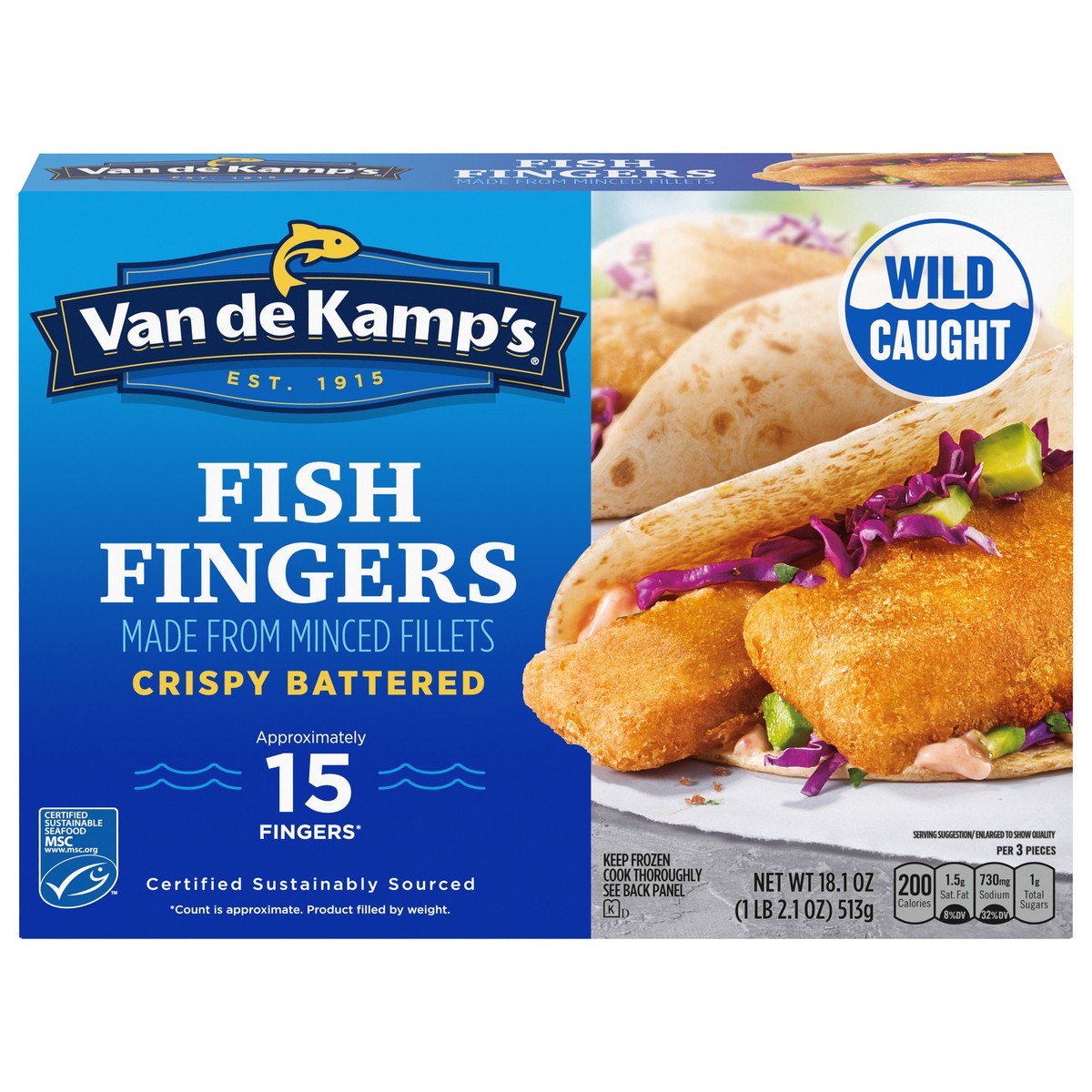 slide 1 of 5, Van de Kamp's Crispy Battered Fish Fingers 15 ea, 15 ct