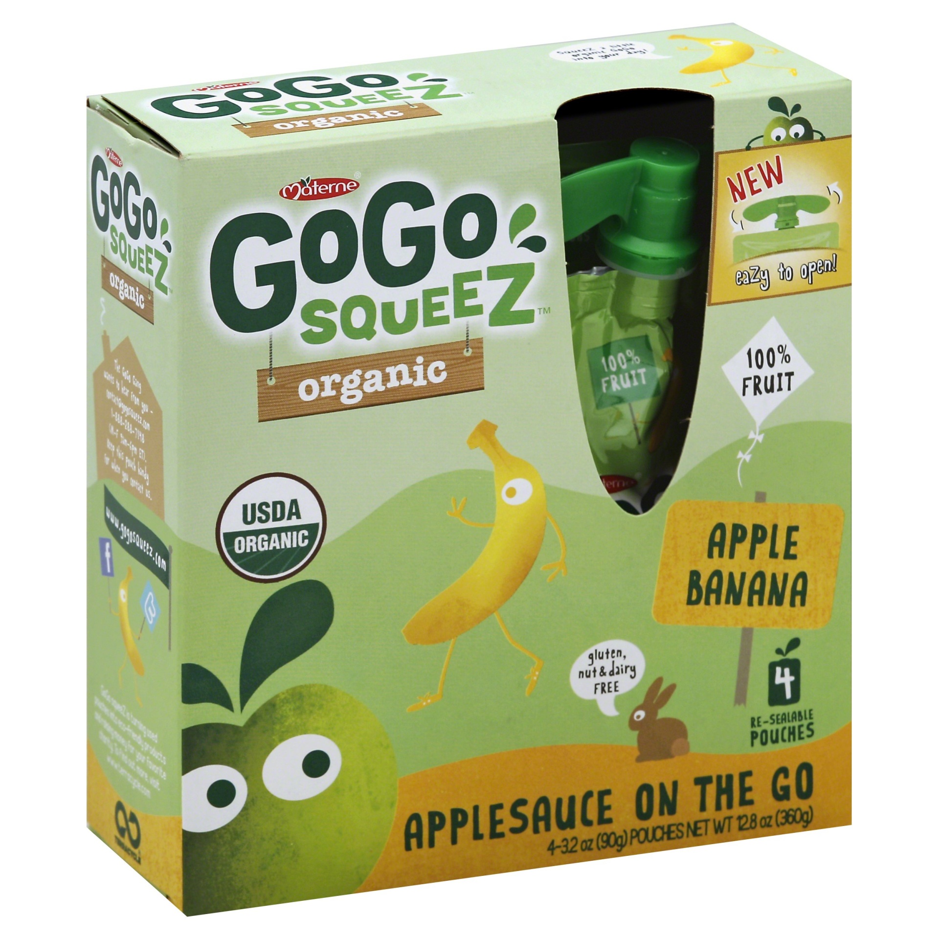 slide 1 of 1, GoGo squeeZ Organic Apple Banana Applesauce On The Go, 4 ct; 3.2 oz