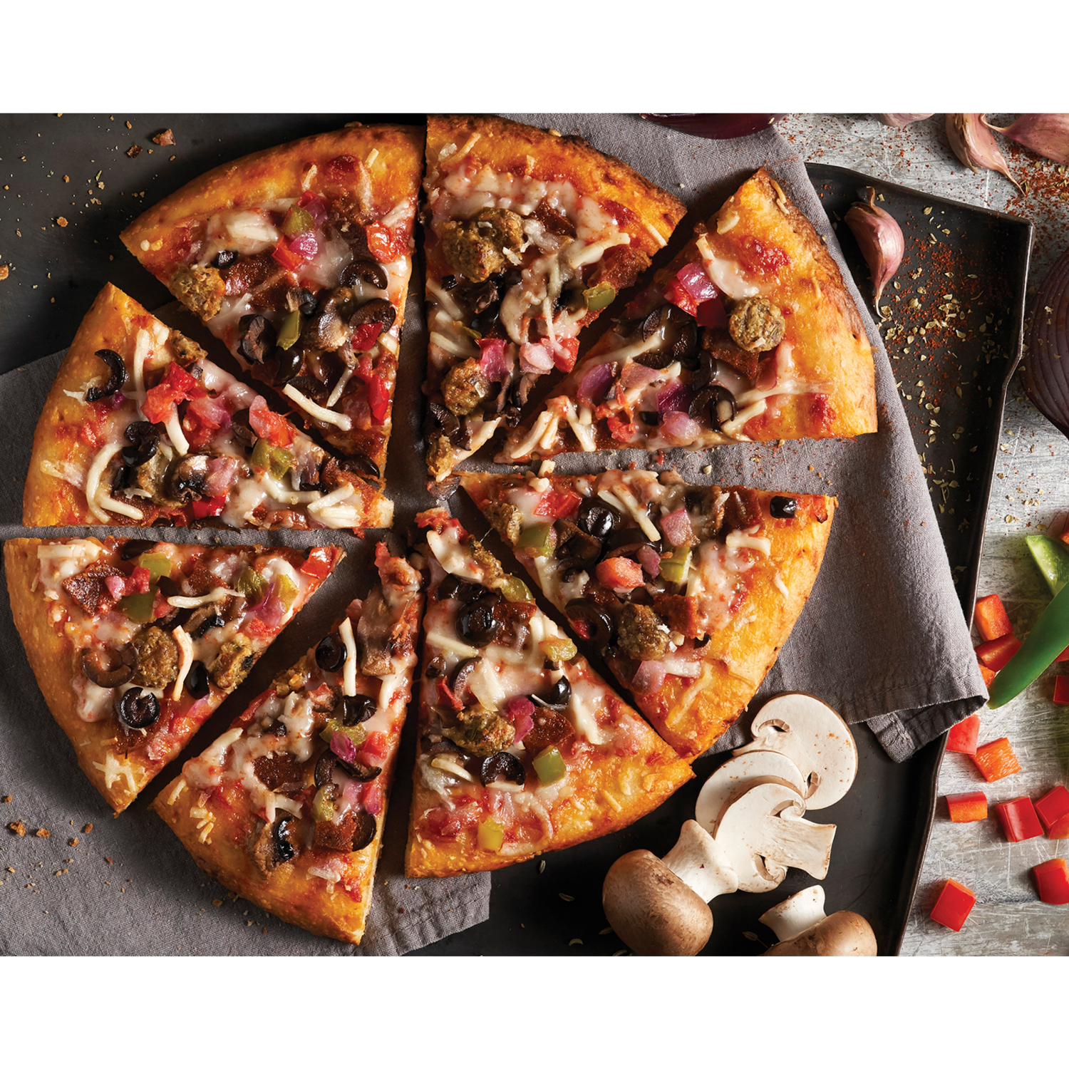 slide 3 of 3, Amy's Frozen Pizzas, Vegan Supreme, Dairy Free, 14 oz., 14 oz