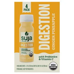 Suja Organic Digestion Ginger Pineapple Shots, 2 fl oz Bottle, 4-Pack