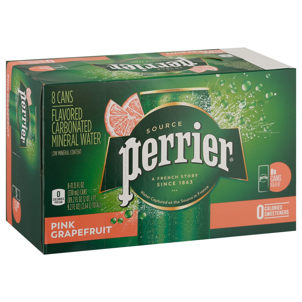 slide 9 of 9, Perrier Pink Grapefruit Flavored Sparkling Water, Sleek Cans (24 Count) 89.2 fl oz., 8 ct