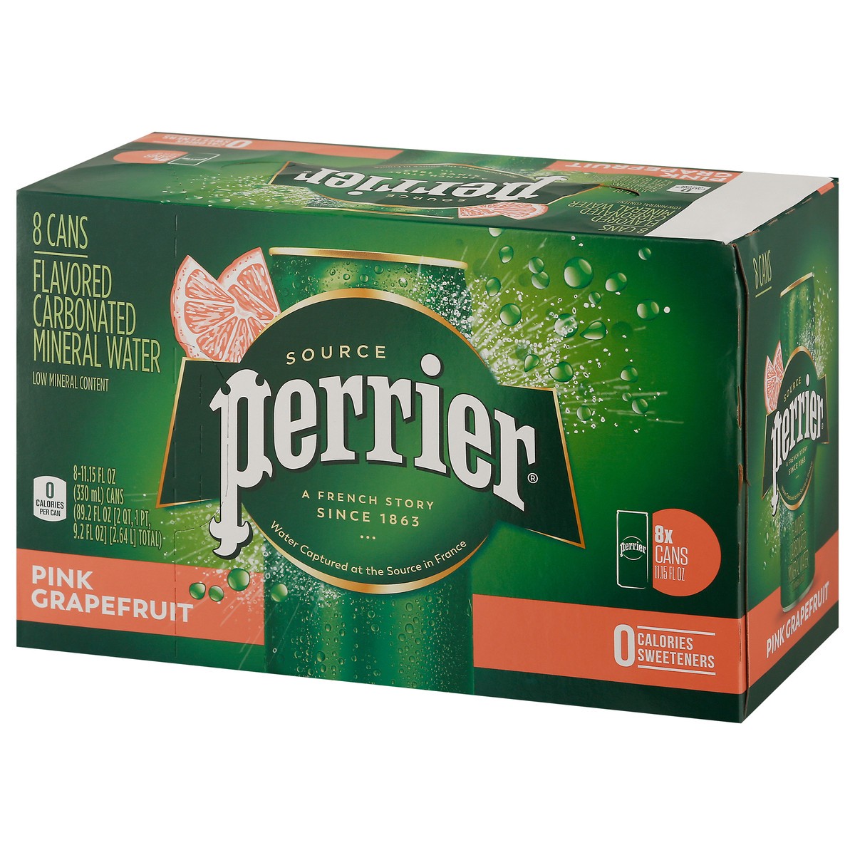 slide 8 of 9, Perrier Pink Grapefruit Flavored Sparkling Water, Sleek Cans (24 Count) 89.2 fl oz., 8 ct