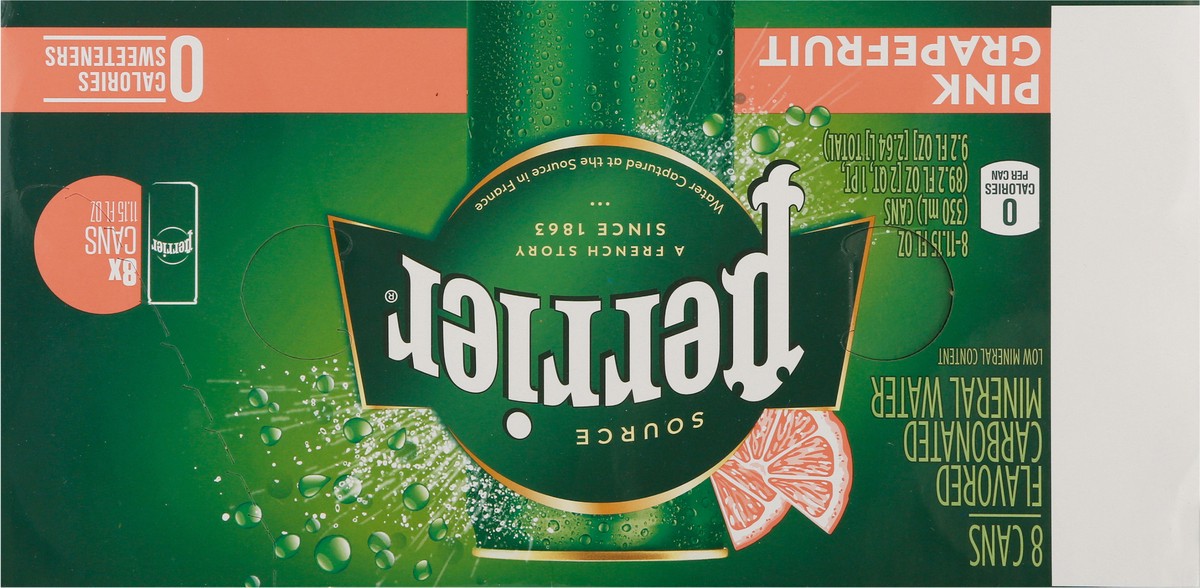 slide 6 of 9, Perrier Pink Grapefruit Flavored Sparkling Water, Sleek Cans (24 Count) 89.2 fl oz., 8 ct