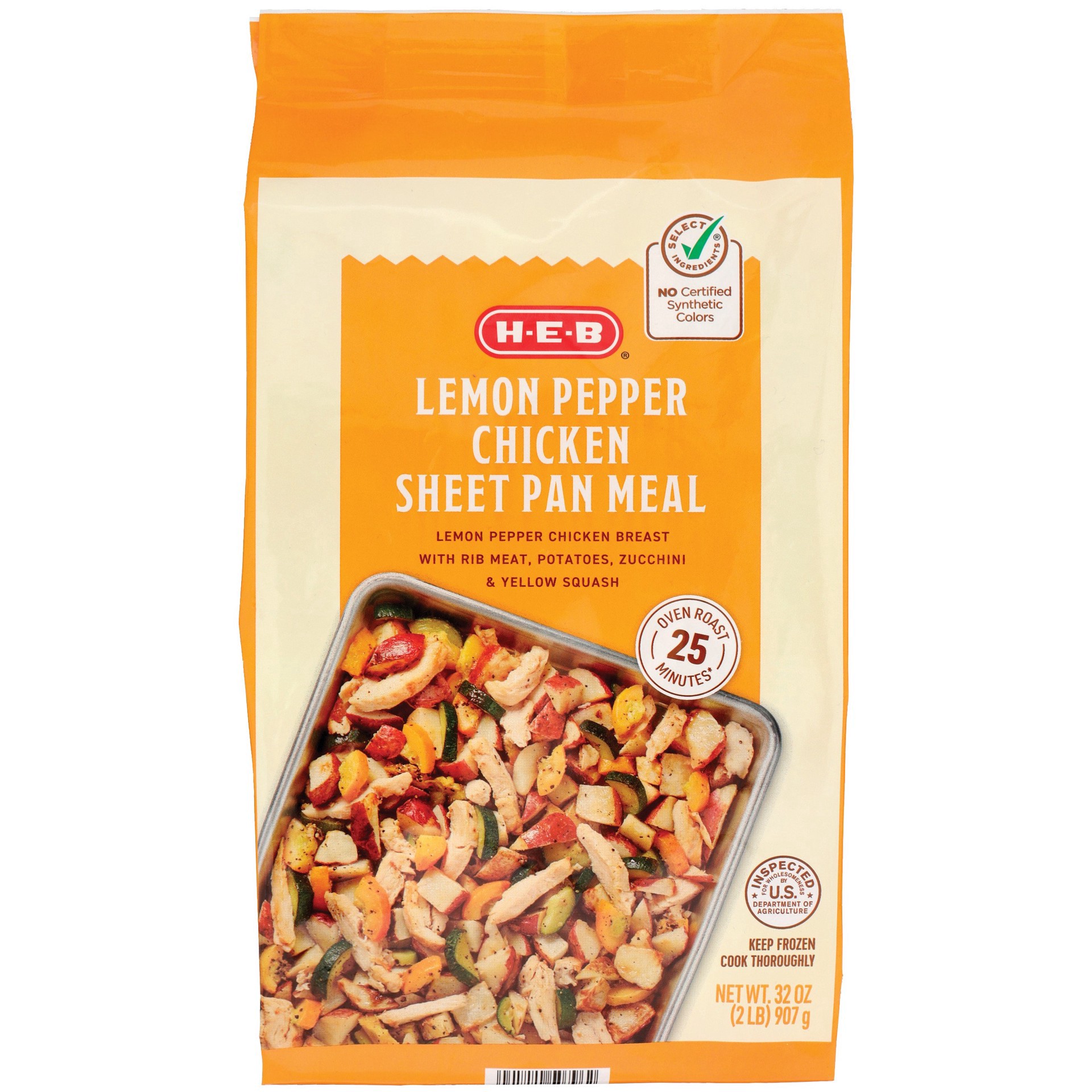 slide 1 of 1, H-E-B Frozen Sheet Pan Meal - Lemon Pepper Chicken, 32 oz