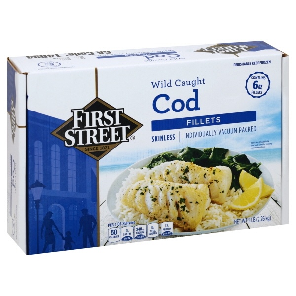 slide 1 of 1, First Street Cod Fillet Box, 5 lb