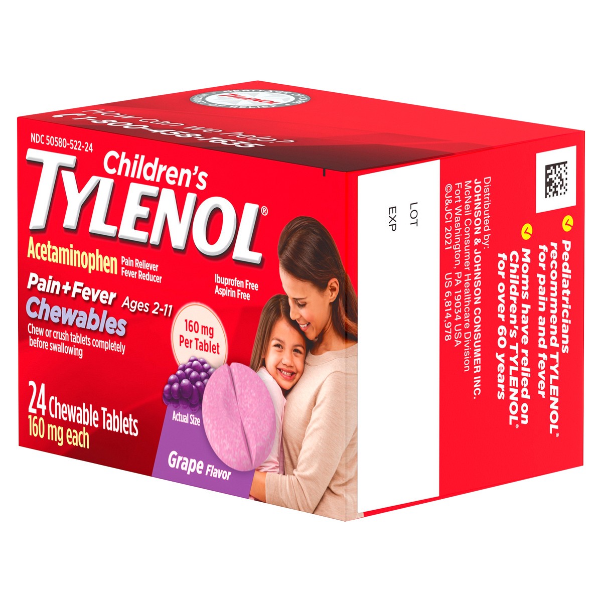 slide 4 of 7, Children's Tylenol Pain + Fever Relief Chewables - Acetaminophen - Grape - 24ct, 24 ct