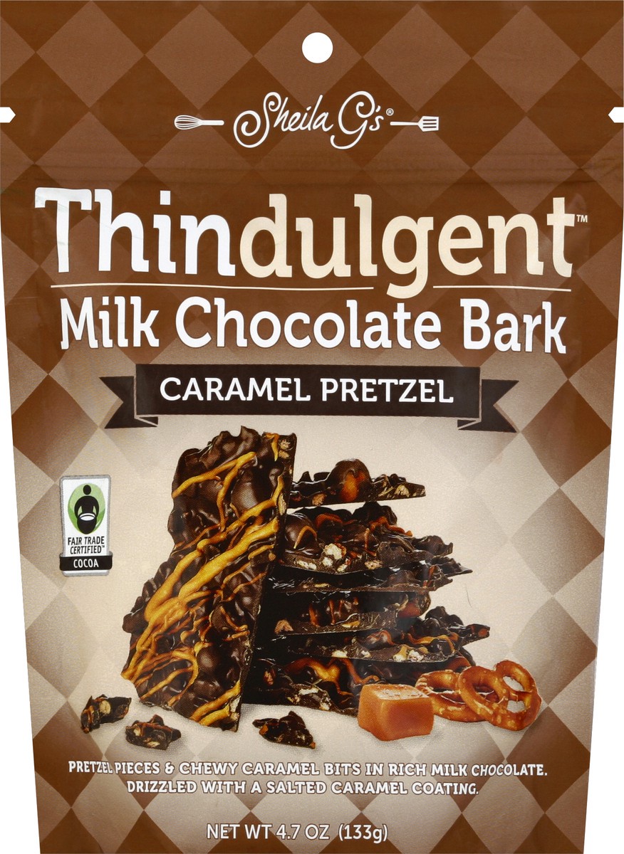 slide 3 of 3, Sheila G's Thindulgent Caramel Pretzel Chocolate Bark, 4.7 oz