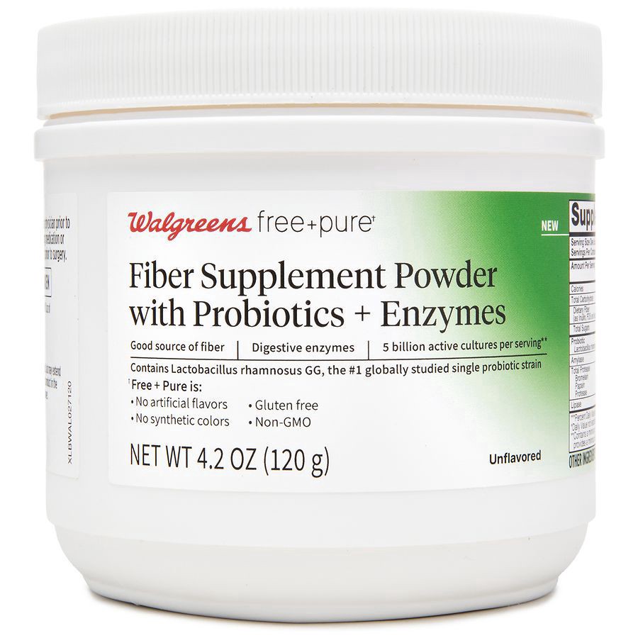 slide 1 of 4, Walgreens Free & Pure Fiber Powder with Probiotics + Enzymes, 4.2 oz