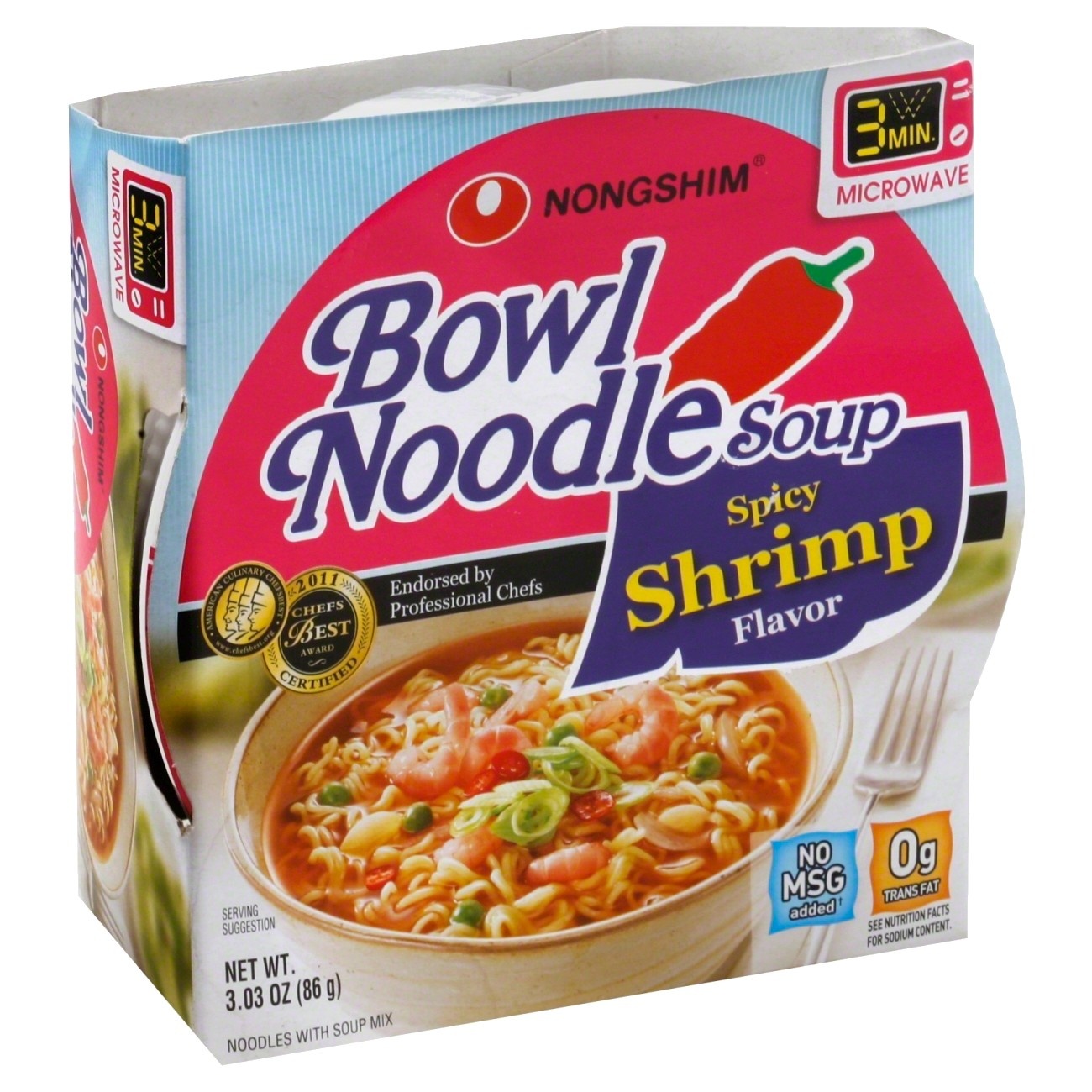 slide 1 of 3, Nongshim Spicy Shrimp Soup Microwavable Noodle Bowl - 3.03oz, 3.03 oz