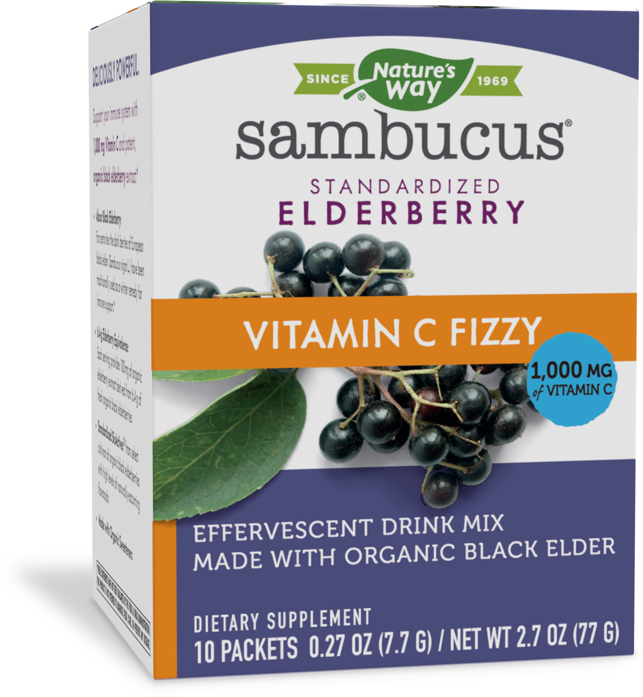 slide 1 of 1, Nature's Way Nature''s Way Sambucus Vitamin C Fizzy, Effervescent Drink Mix, 1000 mg Vitamin C per Serving, 10 Packets, 10 ct