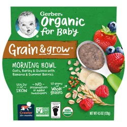 Gerber 3rd Foods Organic Grain & Grow Morning Bowl Baby Meal, Banana Mixed Berry, 4.5 oz Tray