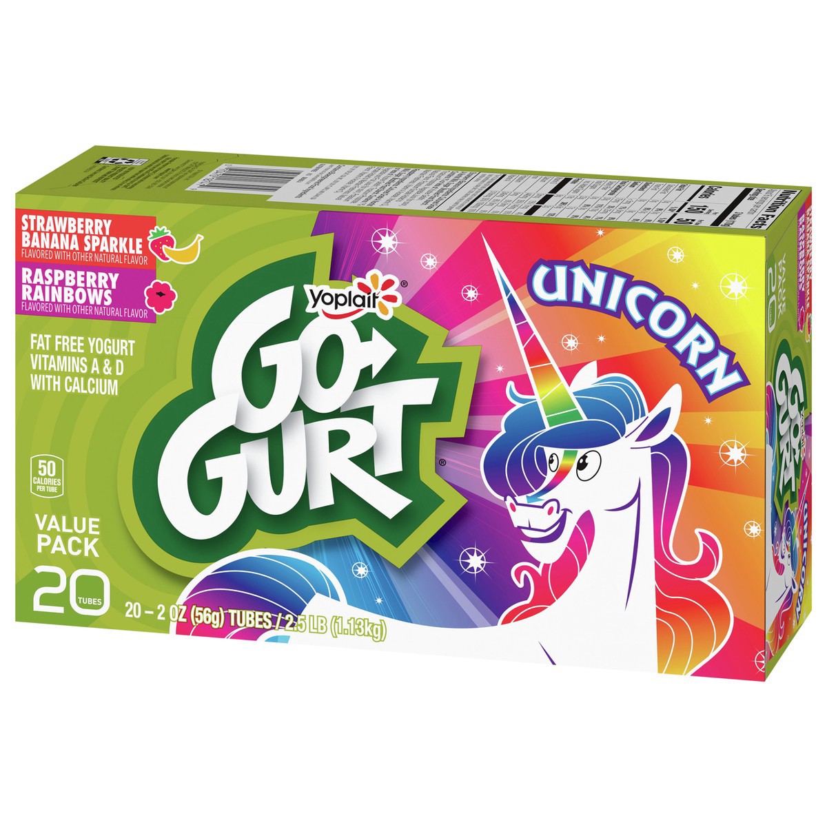 slide 8 of 13, Go-GURT Unicorn Strawberry Banana Sparkle and Raspberry Rainbows Kids Fat Free Yogurt Variety Pack, Gluten Free, 2 oz Yogurt Tubes (20 Count), 20 ct