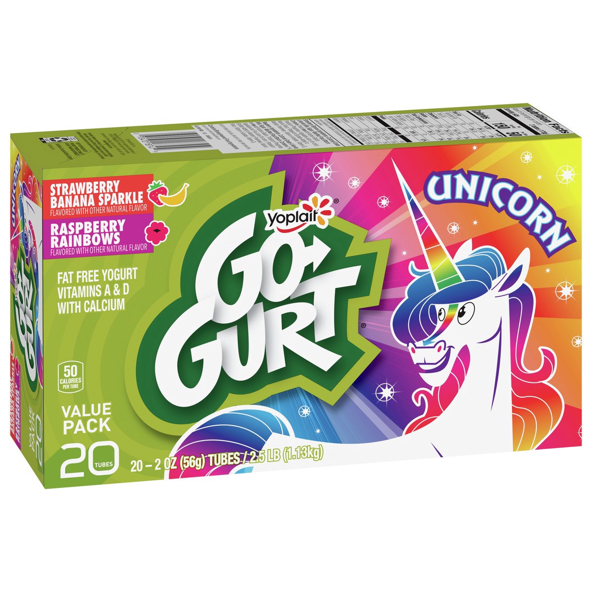 slide 5 of 13, Go-GURT Unicorn Strawberry Banana Sparkle and Raspberry Rainbows Kids Fat Free Yogurt Variety Pack, Gluten Free, 2 oz Yogurt Tubes (20 Count), 20 ct