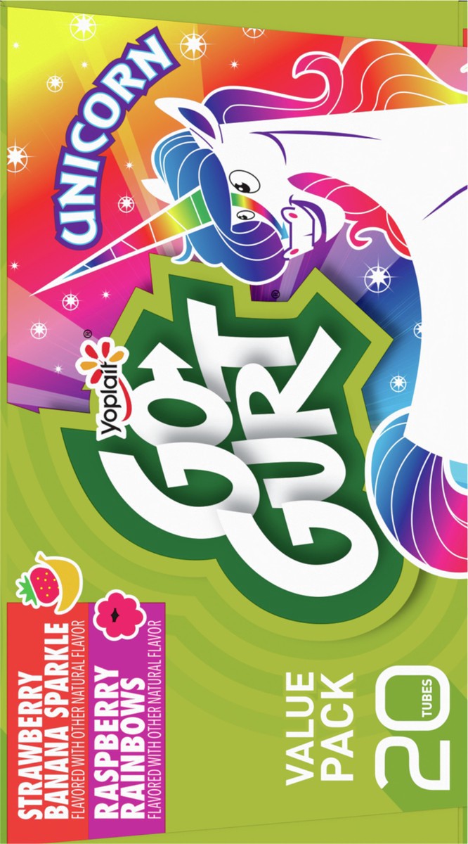 slide 3 of 13, Go-GURT Unicorn Strawberry Banana Sparkle and Raspberry Rainbows Kids Fat Free Yogurt Variety Pack, Gluten Free, 2 oz Yogurt Tubes (20 Count), 20 ct