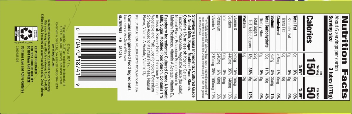 slide 13 of 13, Go-GURT Unicorn Strawberry Banana Sparkle and Raspberry Rainbows Kids Fat Free Yogurt Variety Pack, Gluten Free, 2 oz Yogurt Tubes (20 Count), 20 ct