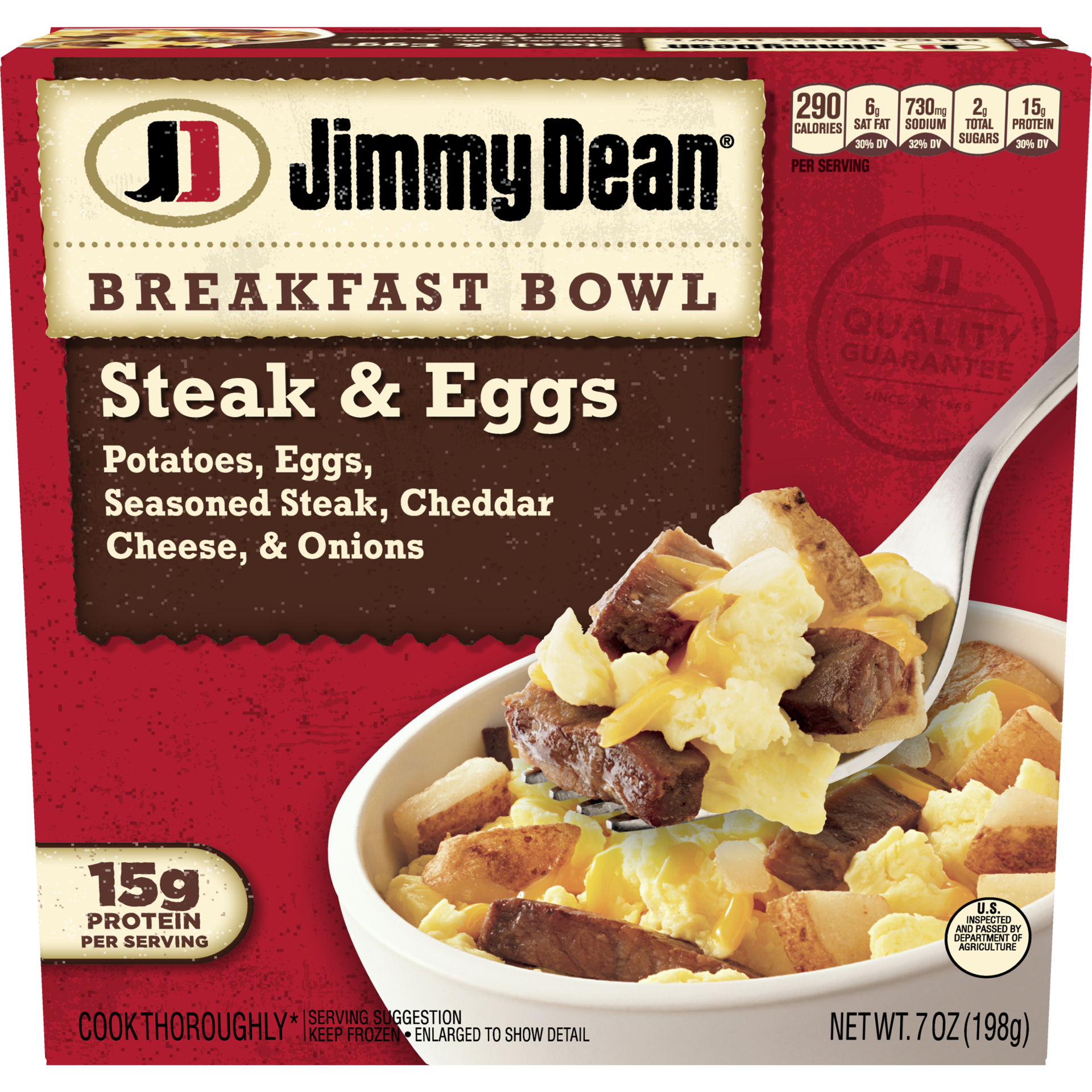 slide 1 of 7, Jimmy Dean Breakfast Bow, Steak, Frozen, 7 oz Bowl, 198.45 g