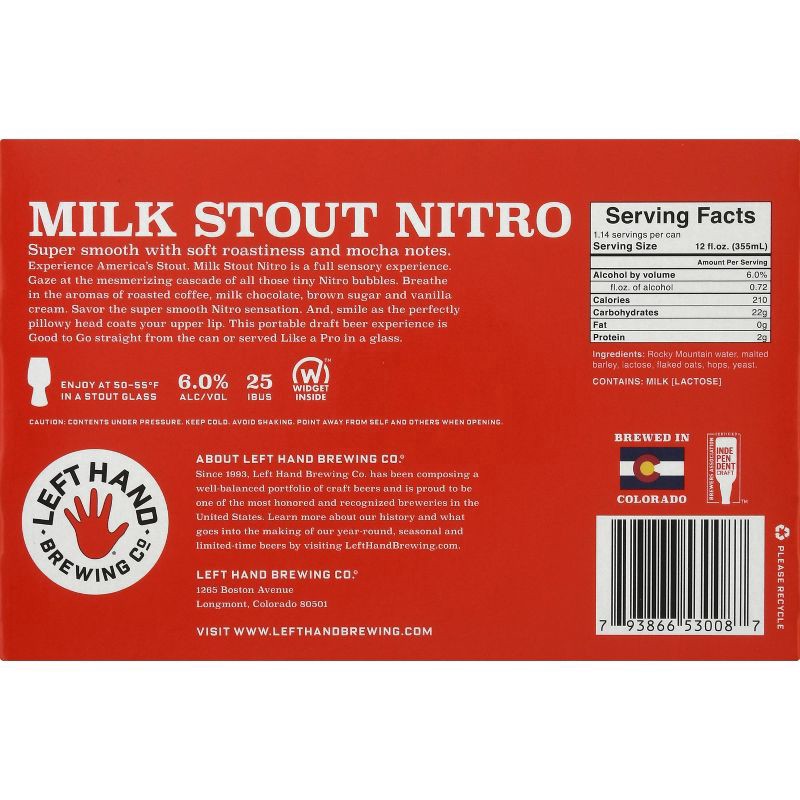 slide 2 of 4, Left Hand Brewing Co. Nitro Milk Stout Beer 6 ea, 6 ct; 12 oz