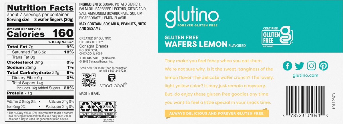 slide 4 of 9, Glutino Gluten Free Lemon Flavored Wafers, 7.1 oz
