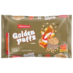 Malt-O-Meal Golden Puffs Breakfast Cereal, Puffed Wheat Cereal, 32 OZ Bag