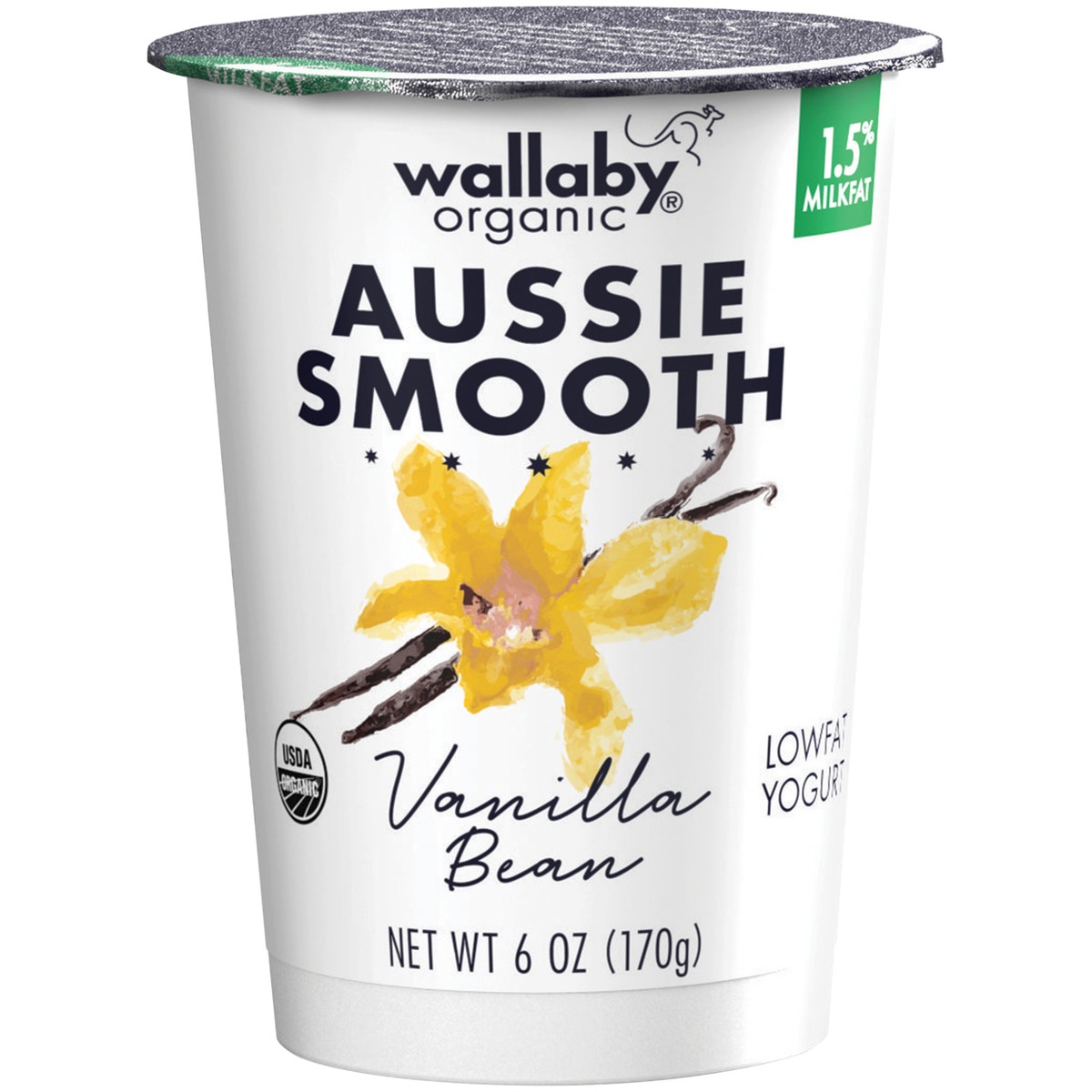 slide 1 of 1, Wallaby Organic Low Fat Vanilla Bean Yogurt, 6 oz