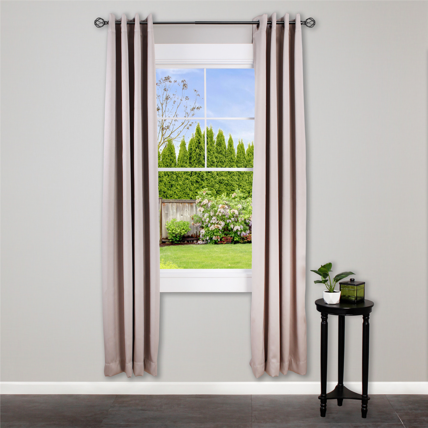 slide 2 of 2, Kenney Cage 5/8" Standard Decorative Window Curtain Rod, 90-130", Black, 5/8 in