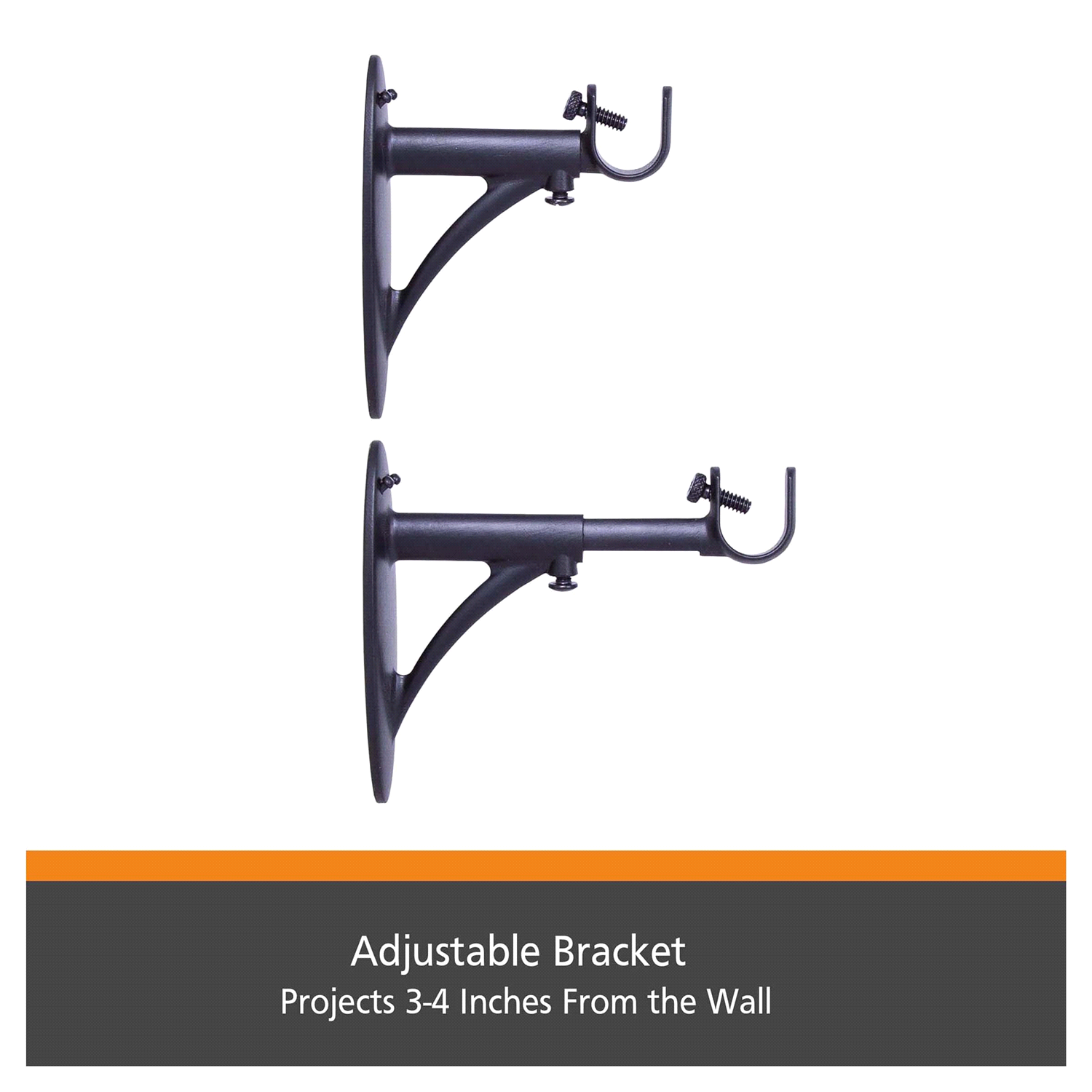 slide 2 of 3, Kenney 5/8" Fast Fit Easy Install Adjustable Bracket, Matte Black, 5/8 in