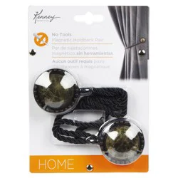 Kenney Marble Magnetic Holdbacks for Curtains and Drapes, Black/Bronze