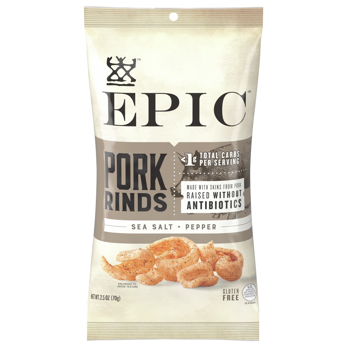 slide 1 of 9, Epic Oven Baked Pork Rinds With Sea Salt & Pepper, 2.5 oz