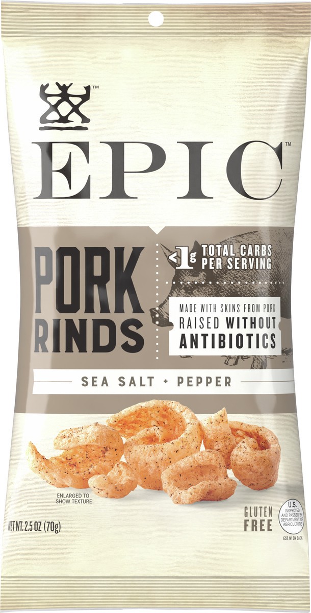 slide 6 of 9, Epic Oven Baked Pork Rinds With Sea Salt & Pepper, 2.5 oz