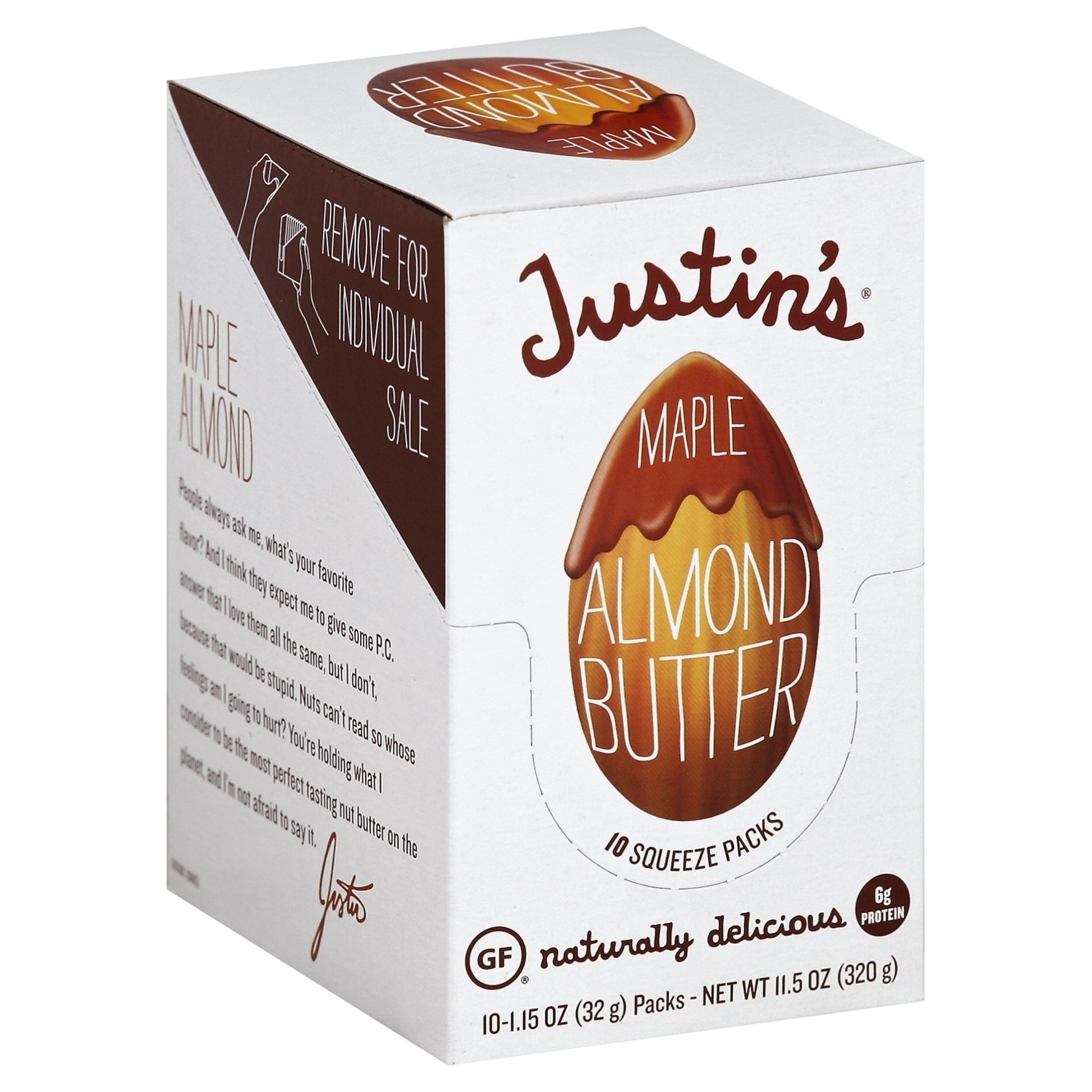 slide 1 of 6, Justin's Maple Almond Butter Squeeze Packs, 10 ct; 1.15 oz