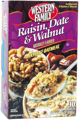 slide 1 of 1, Western Family Rsn/Date/Wlnt Instant Oatmeal, 13 oz