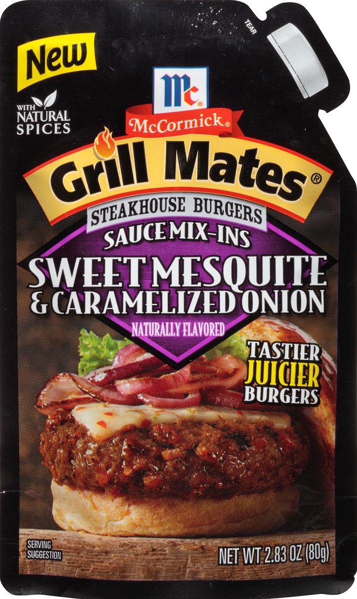 slide 8 of 8, McCormick Grill Mates Sweet Mesquite & Caramelized Onion Steakhouse Burgers Sauce Mix-Ins Seasoning 2.83 oz. Pouch, 2.83 oz