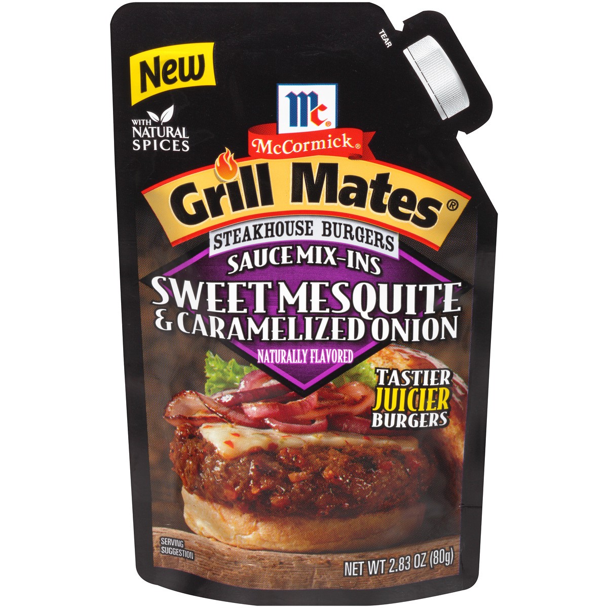 slide 1 of 8, McCormick Grill Mates Sweet Mesquite & Caramelized Onion Steakhouse Burgers Sauce Mix-Ins Seasoning 2.83 oz. Pouch, 2.83 oz