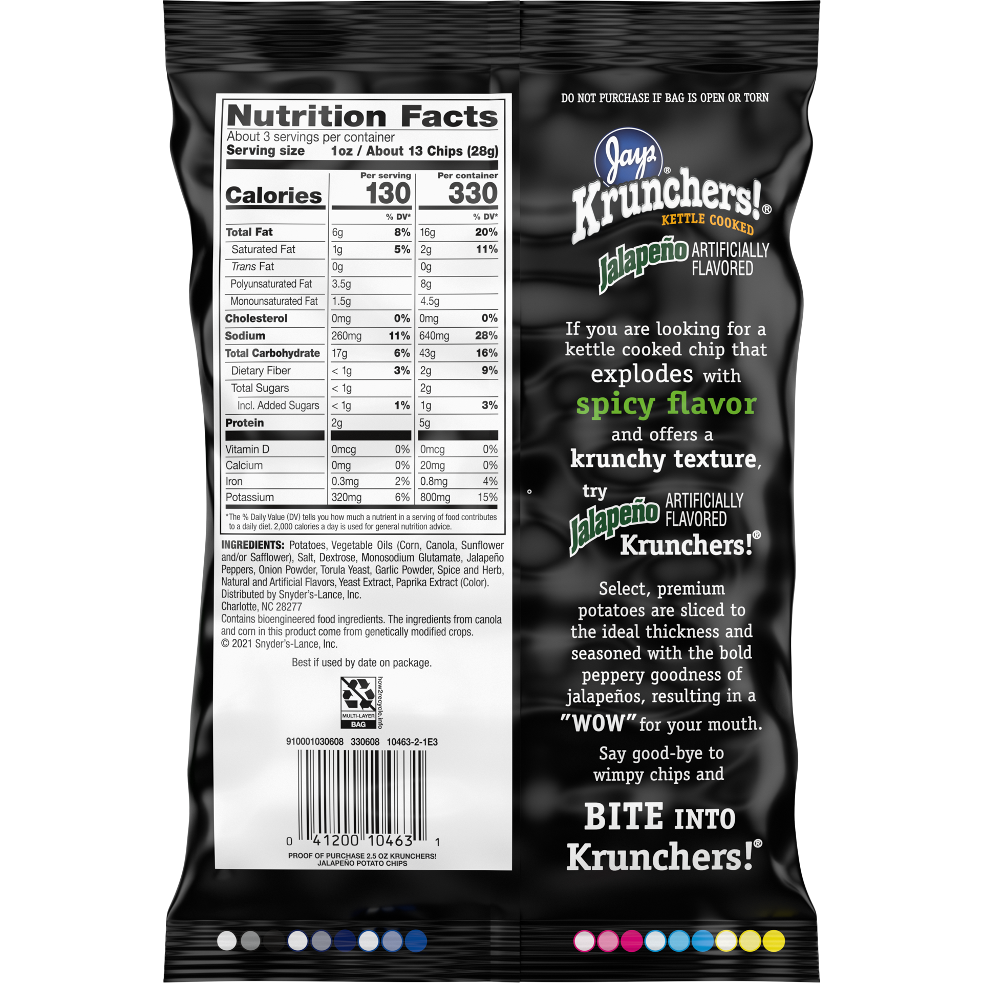 slide 5 of 5, Kruncher's! Kettle Cooked Potato Chips, Jalapeño Flavored Chips, 2.5 Oz Snack Bag, 2.5 oz