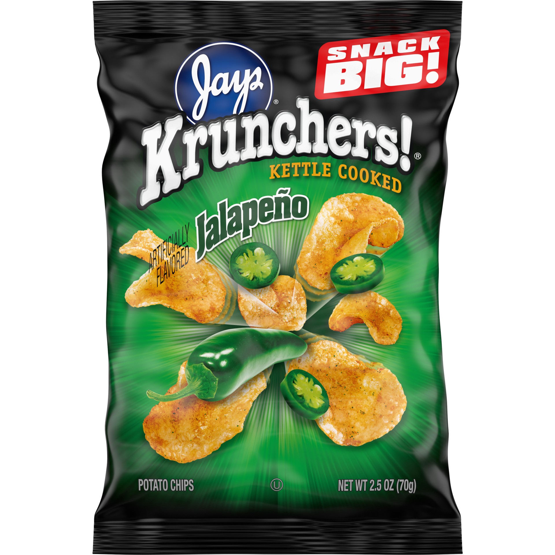 slide 1 of 5, Kruncher's! Kettle Cooked Potato Chips, Jalapeño Flavored Chips, 2.5 Oz Snack Bag, 2.5 oz