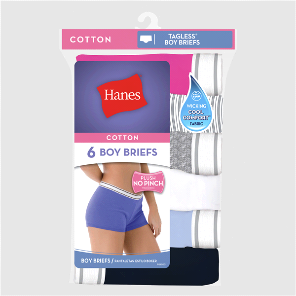 slide 1 of 1, Hanes Women's Cotton Boy Brief Panties, Assorted Colors, Size 7, 6 ct