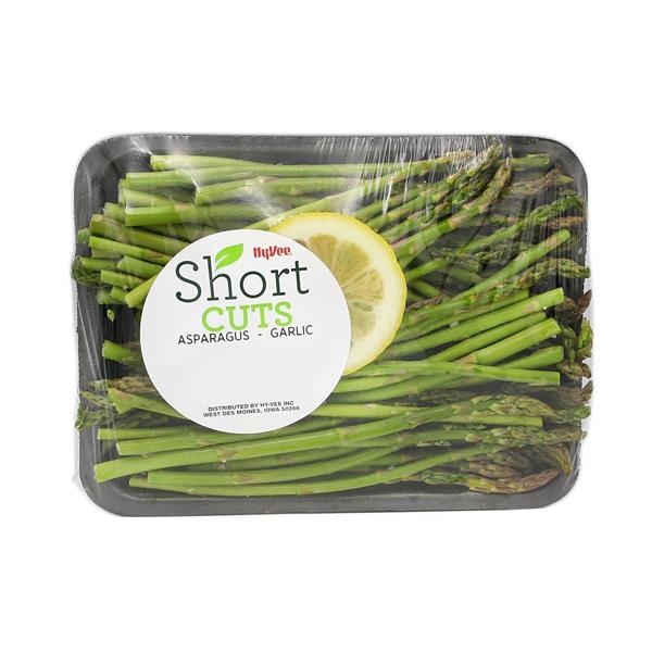 slide 1 of 1, Hy-Vee Short Cuts Asparagus & Garlic, per lb