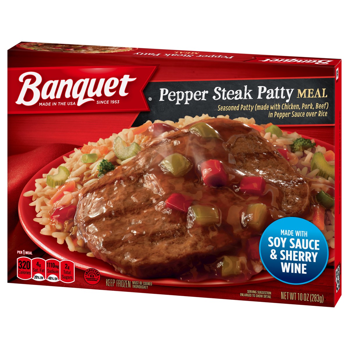 slide 2 of 11, Banquet Frozen Meal, Pepper Steak, 10 Ounce, 10 oz