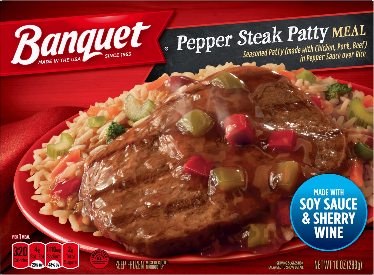 slide 3 of 11, Banquet Frozen Meal, Pepper Steak, 10 Ounce, 10 oz