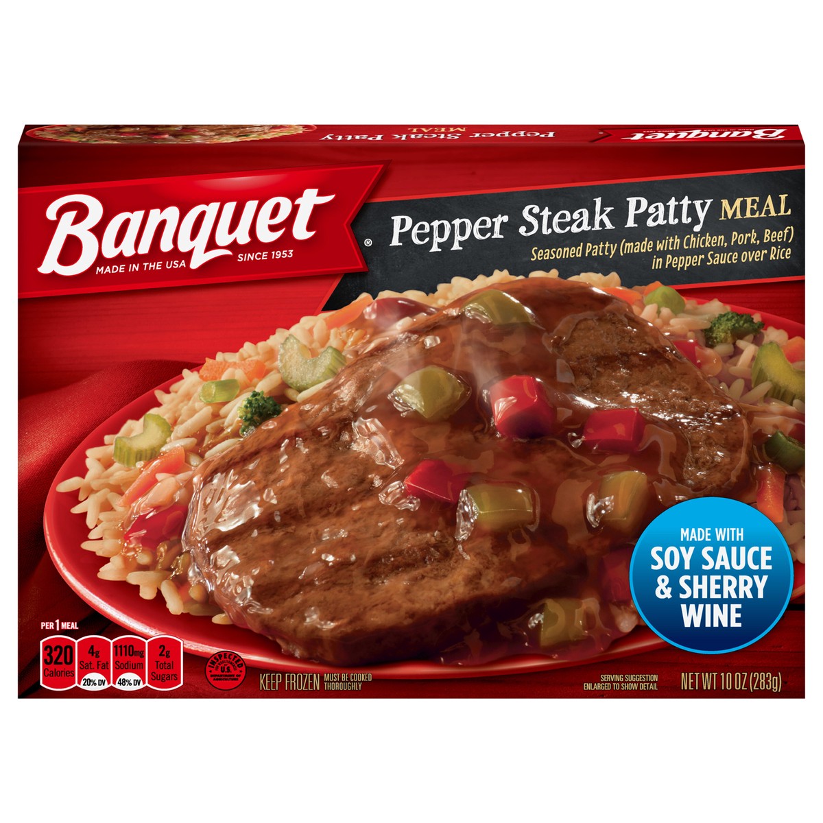 slide 1 of 11, Banquet Frozen Meal, Pepper Steak, 10 Ounce, 10 oz