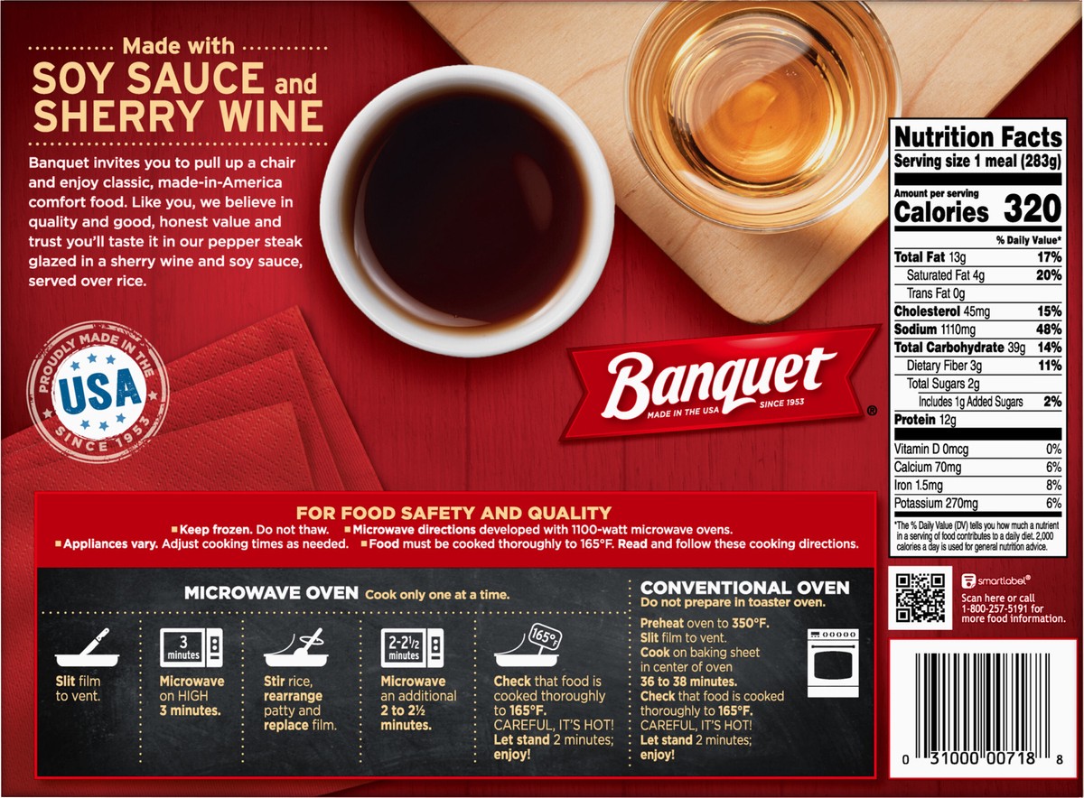 slide 9 of 11, Banquet Frozen Meal, Pepper Steak, 10 Ounce, 10 oz