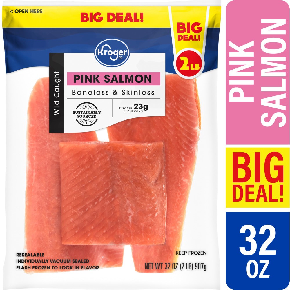 slide 1 of 5, Kroger Wild Caught Boneless & Skinless Frozen Pink Salmon Fillets, 32 oz
