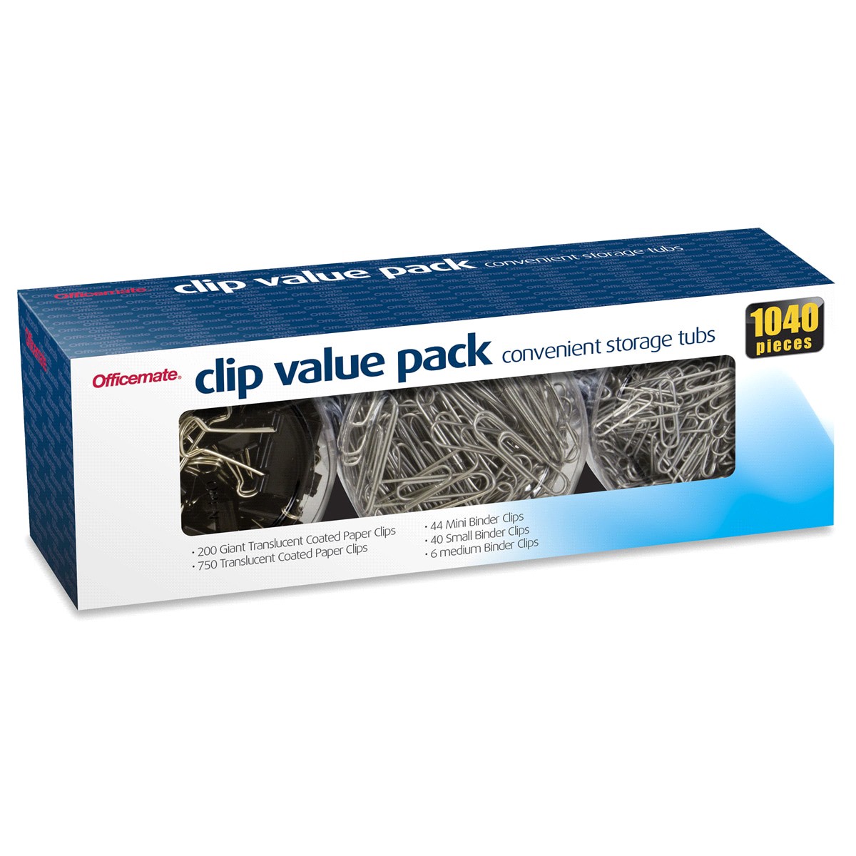slide 1 of 1, Officemate Clip Value Pack, 3 Tubs, 1040 ct