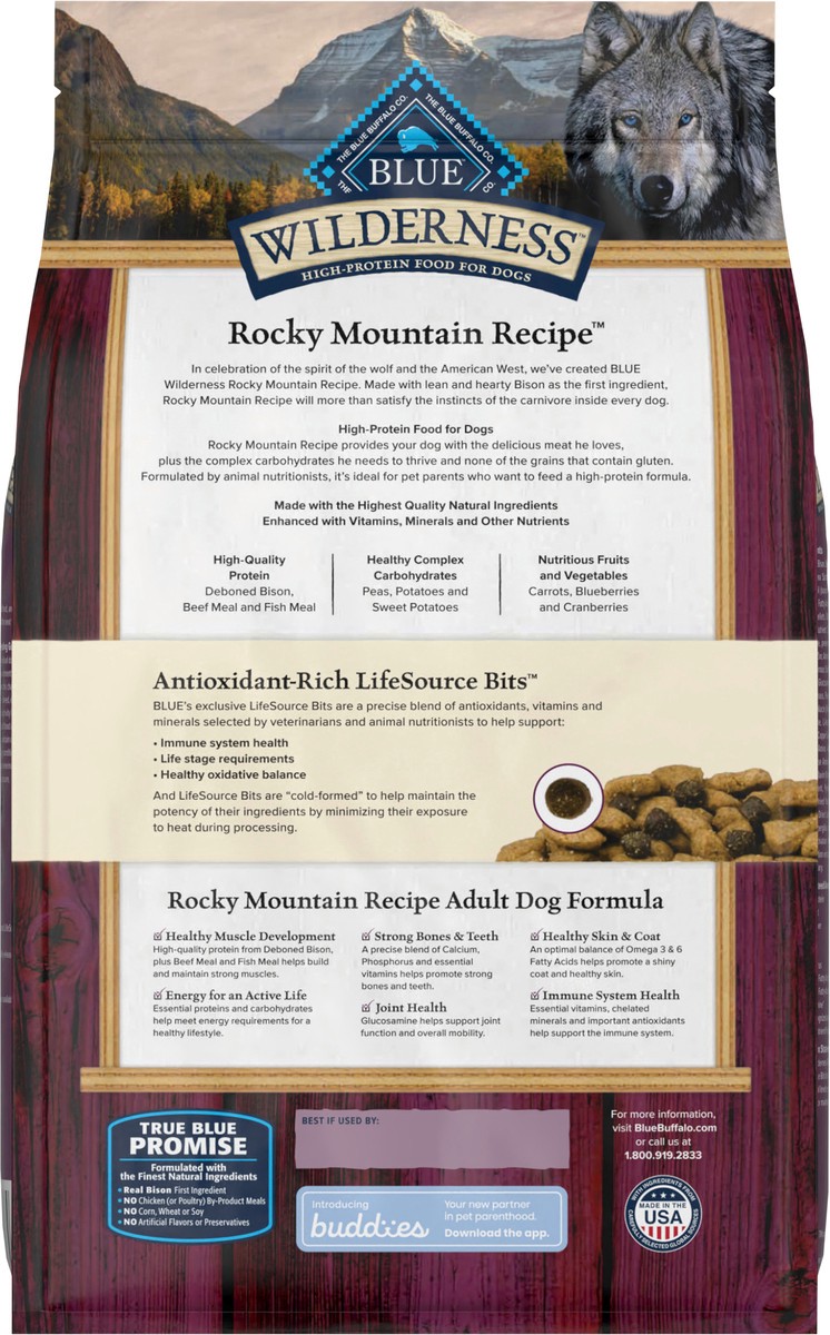 slide 10 of 13, Blue Buffalo Wilderness Rocky Mountain Recipe High Protein, Natural Adult Dry Dog Food, Bison 4-lb, 4 lb