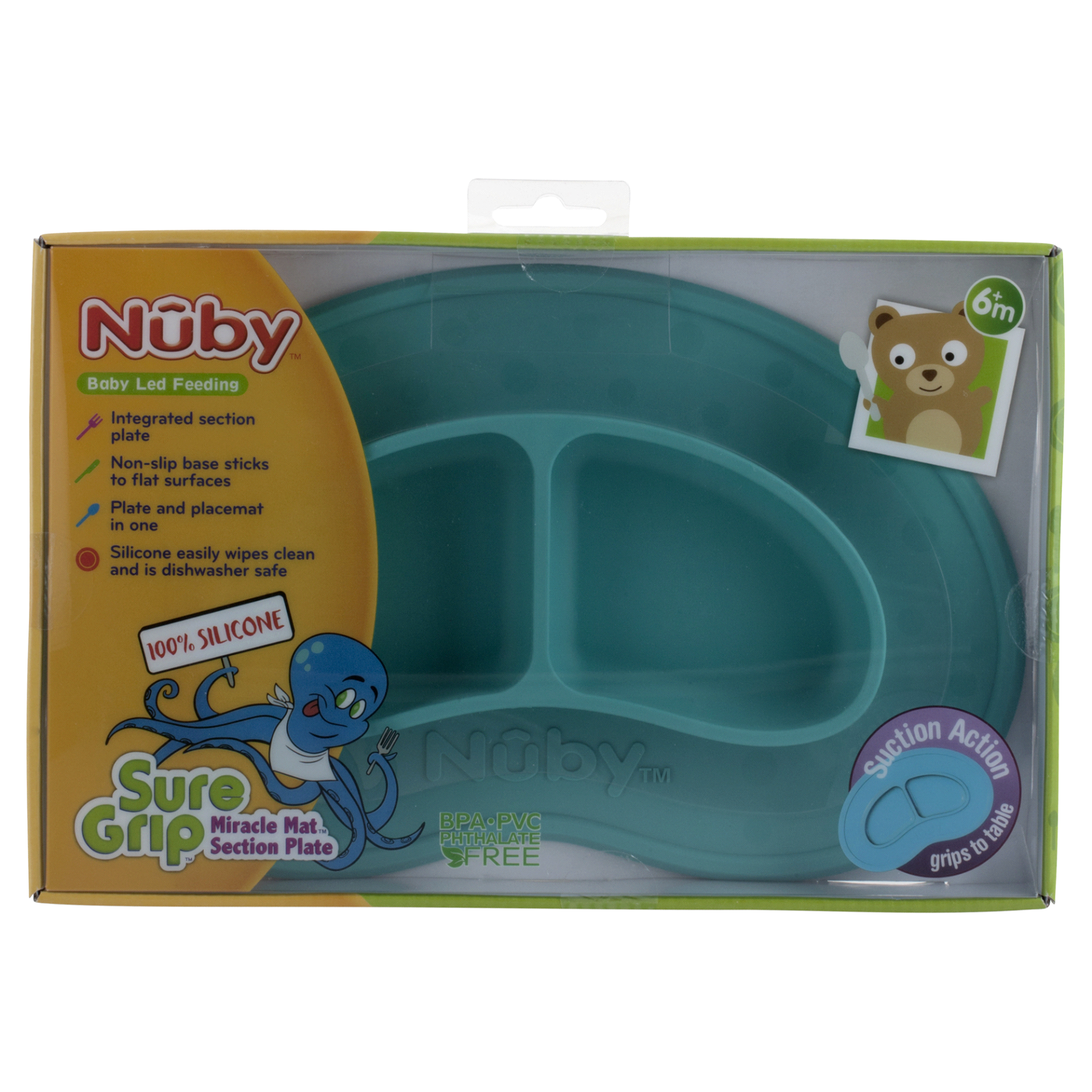 slide 1 of 1, Nuby Sure Grip Miracle Mat Sectioned Plate, 1 ct