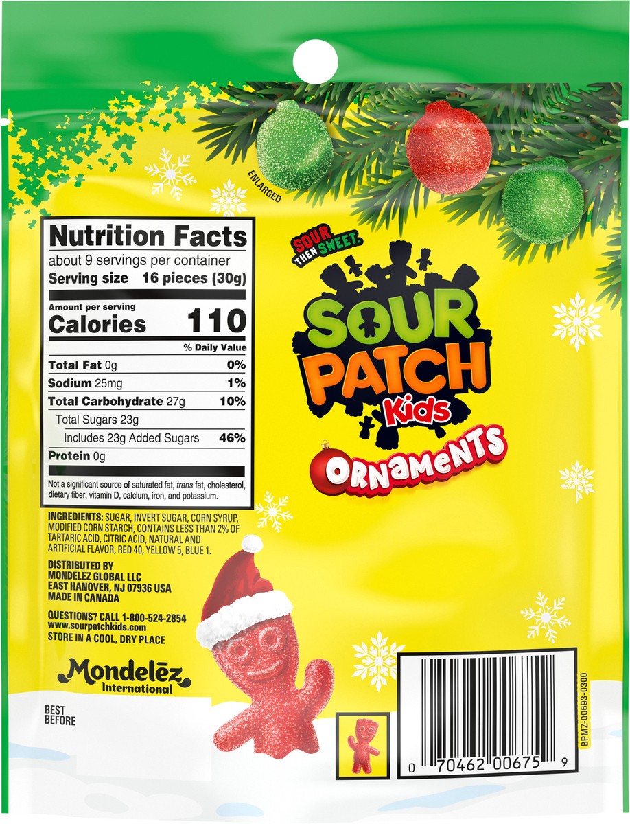 slide 9 of 9, SOUR PATCH KIDS Ornaments Soft & Chewy Holiday Candy, 10 oz, 5 oz