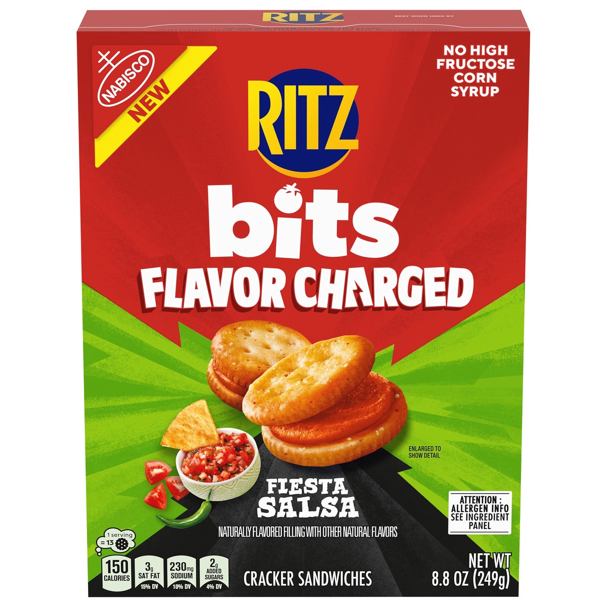 slide 1 of 15, Ritz Bits Flavor Charged Fiesta Salsa Sandwich Crackers, 8.8 oz, 8.8 oz